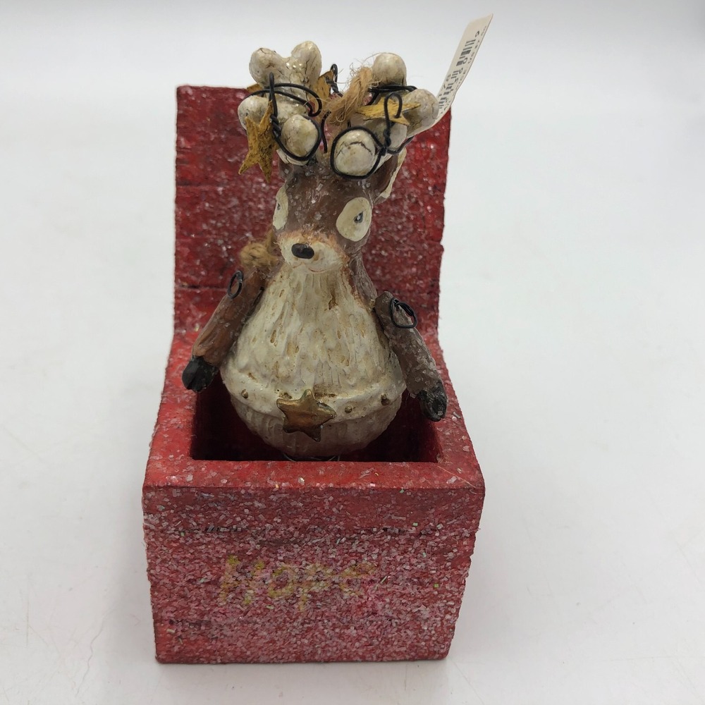 Dept 56 Frosted Deer Surprise Box Christmas Folk Art Vintage Ornament Hope - Picture 1 of 10